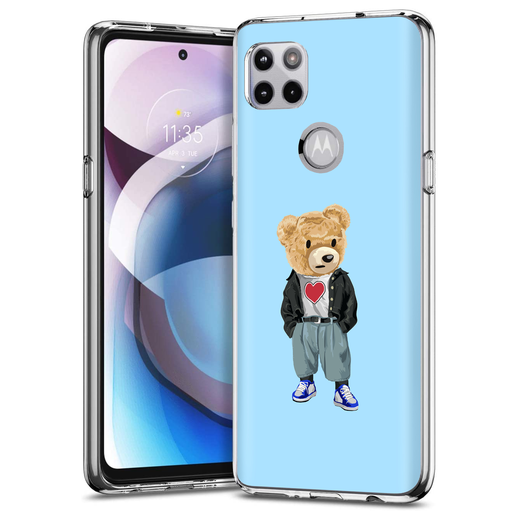 For Motorola (Edge,One 5G,Ace,UW,X40,30),Slim Cover,Teddy Heart Print,USA - 第 19/20 張圖片