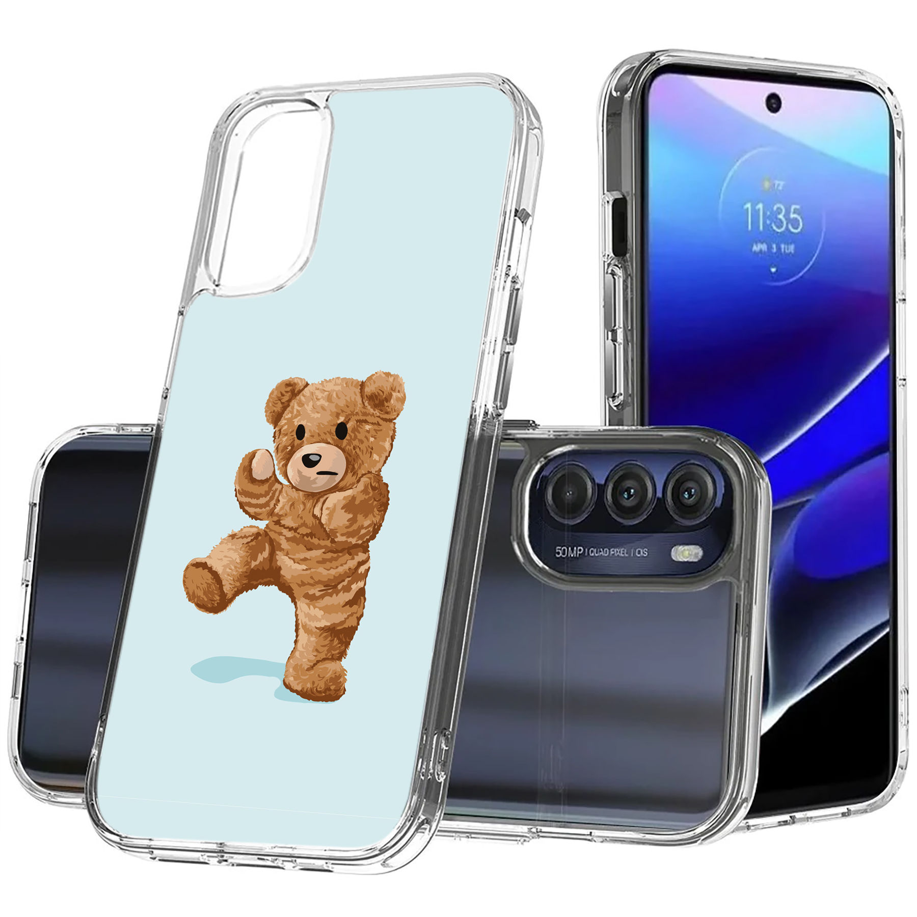 For Motorola Moto G (Power,Stylus,Play,5G),Slim Cover,Teddy Fight Print,USA - Afbeelding 17 van 27
