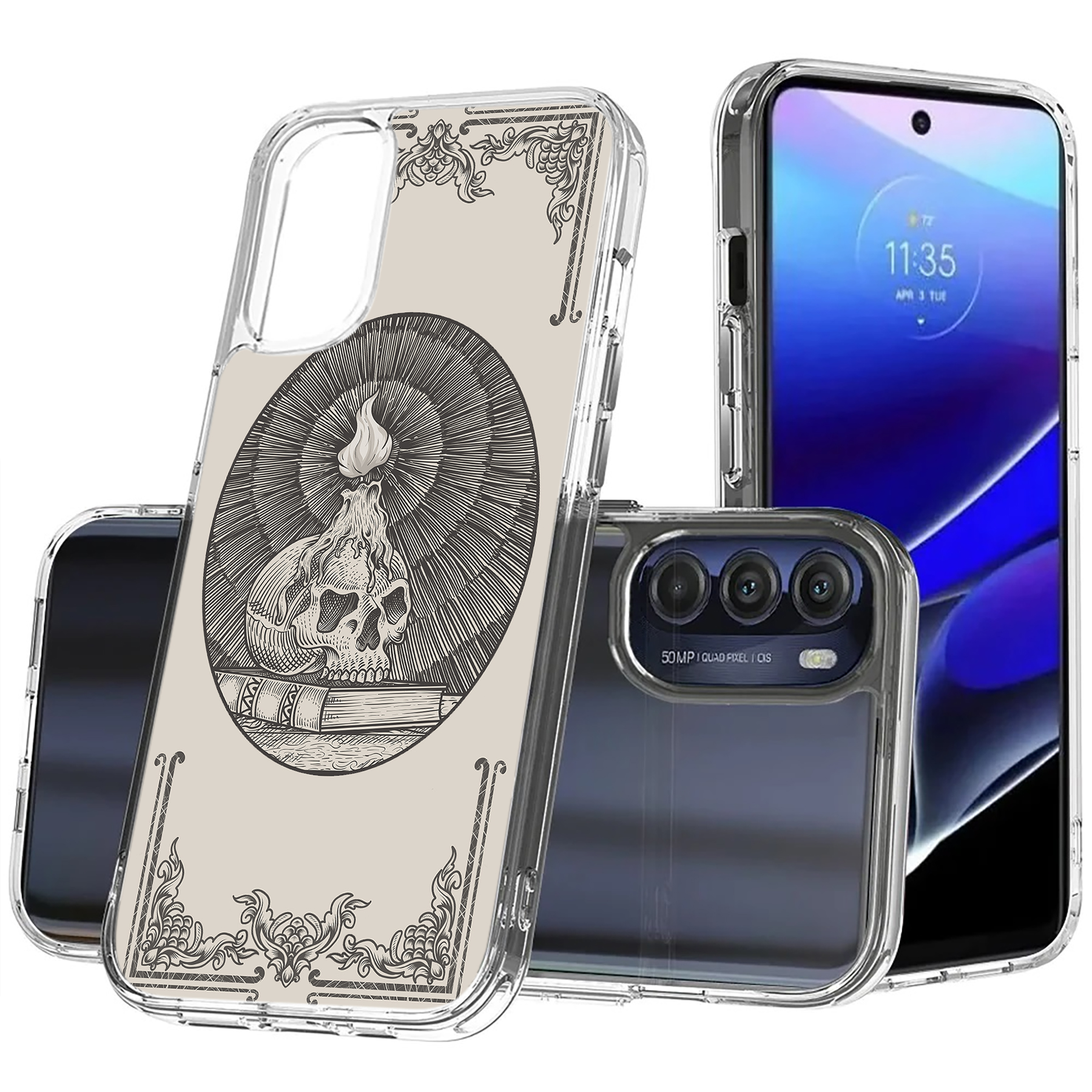 For Motorola Moto G (Power,Stylus,Play,5G),Slim Cover,Skull Art Black Print,USA - Picture 17 of 27