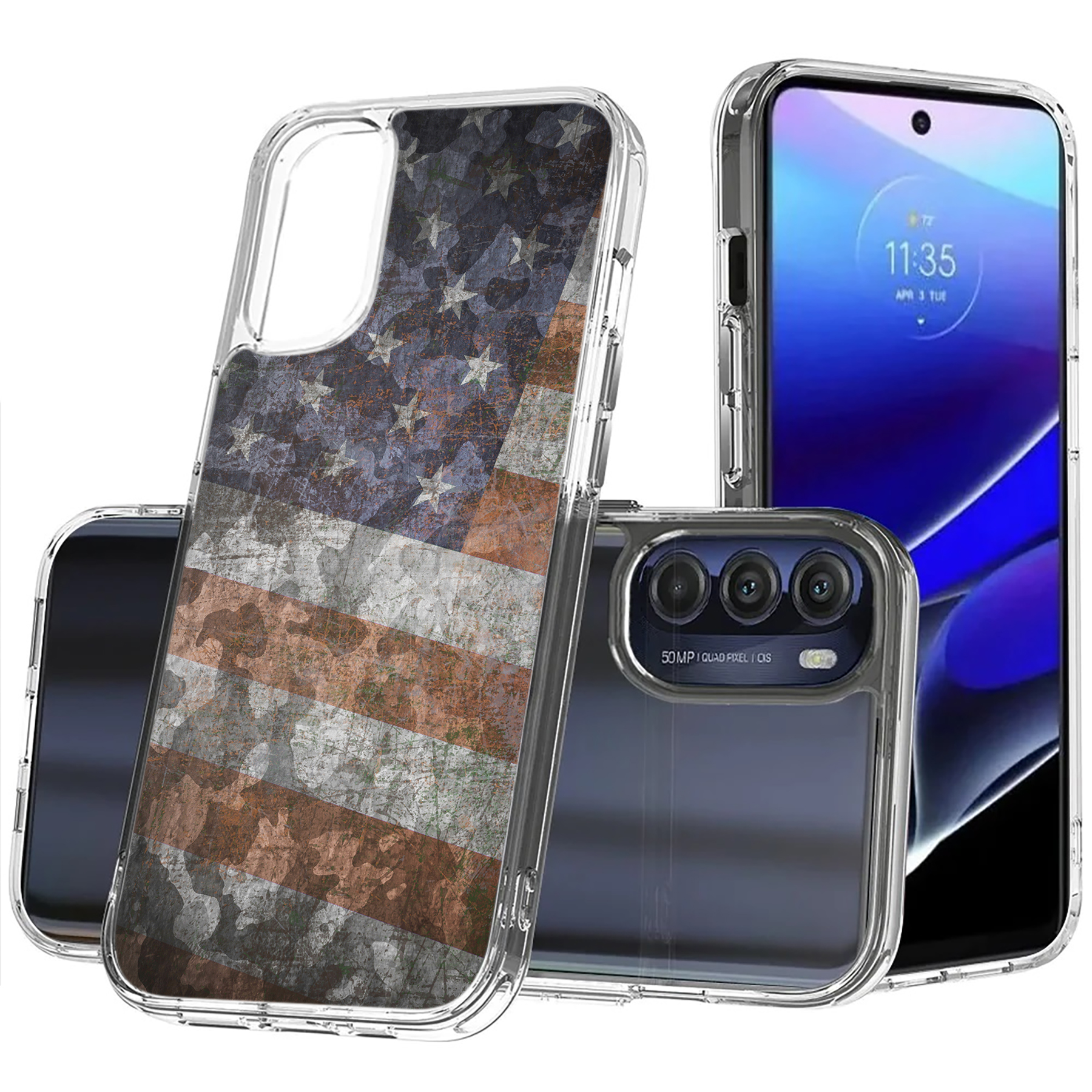 For Motorola Moto G (Power,Stylus,Play,5G),Slim Cover,American Flag 2 Print,USA - Picture 17 of 27
