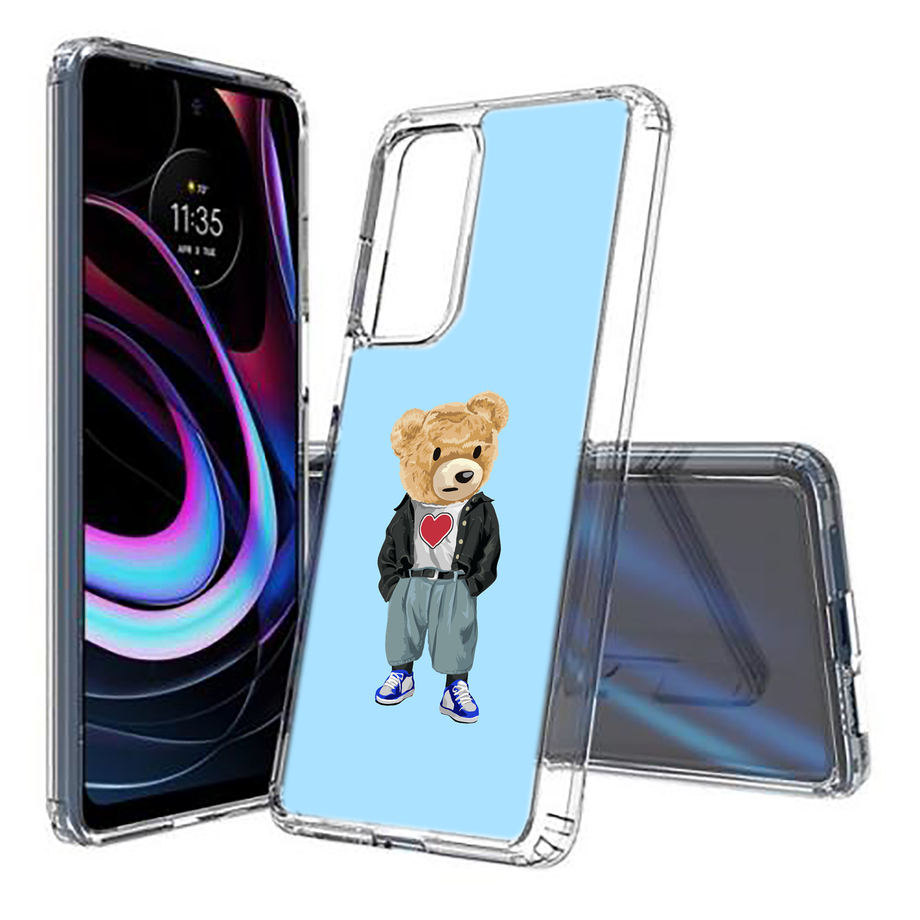 For Motorola (Edge,One 5G,Ace,UW,X40,30),Slim Cover,Teddy Heart Print,USA - 第 8/20 張圖片