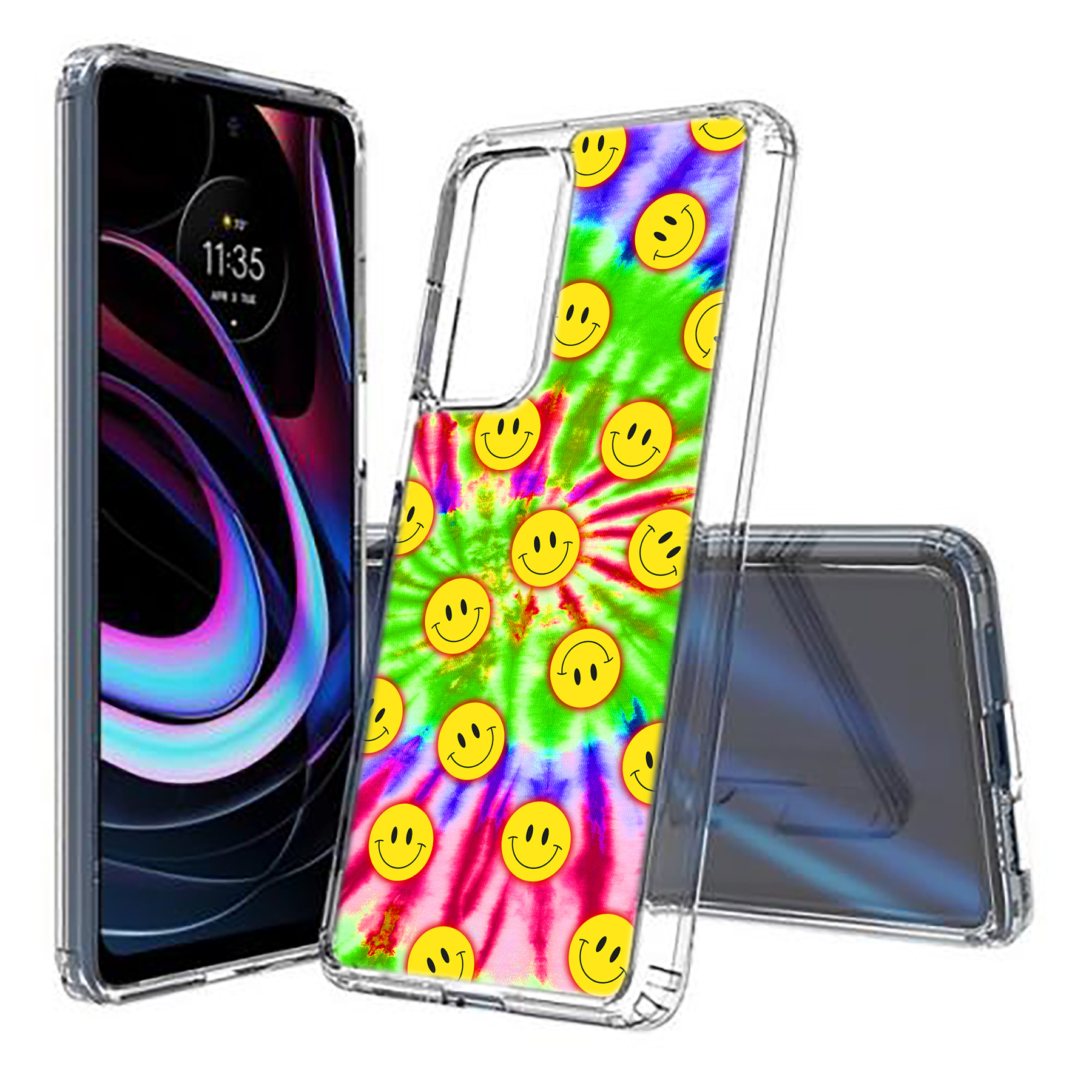 For Motorola (Edge,One 5G,Ace,UW,X40,30),Slim Cover,Tie Dye Smile Print,USA - Picture 8 of 21