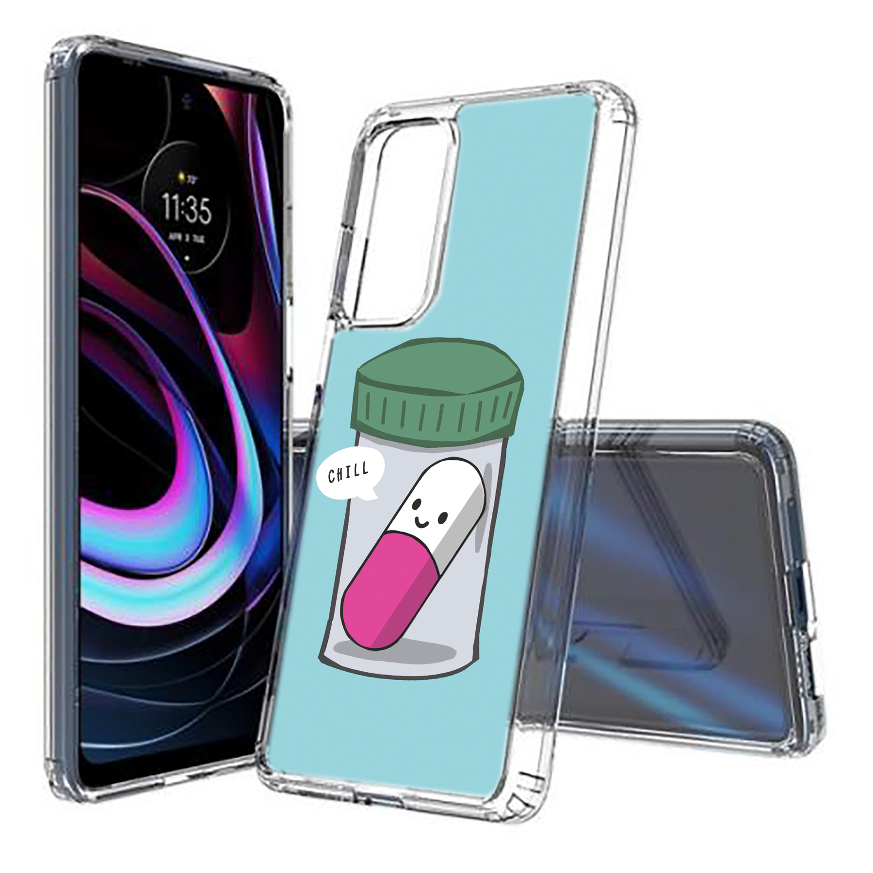 For Motorola (Edge,One 5G,Ace,UW,X40,30),Slim Cover,Pill Say Chill Print,USA - Picture 8 of 20
