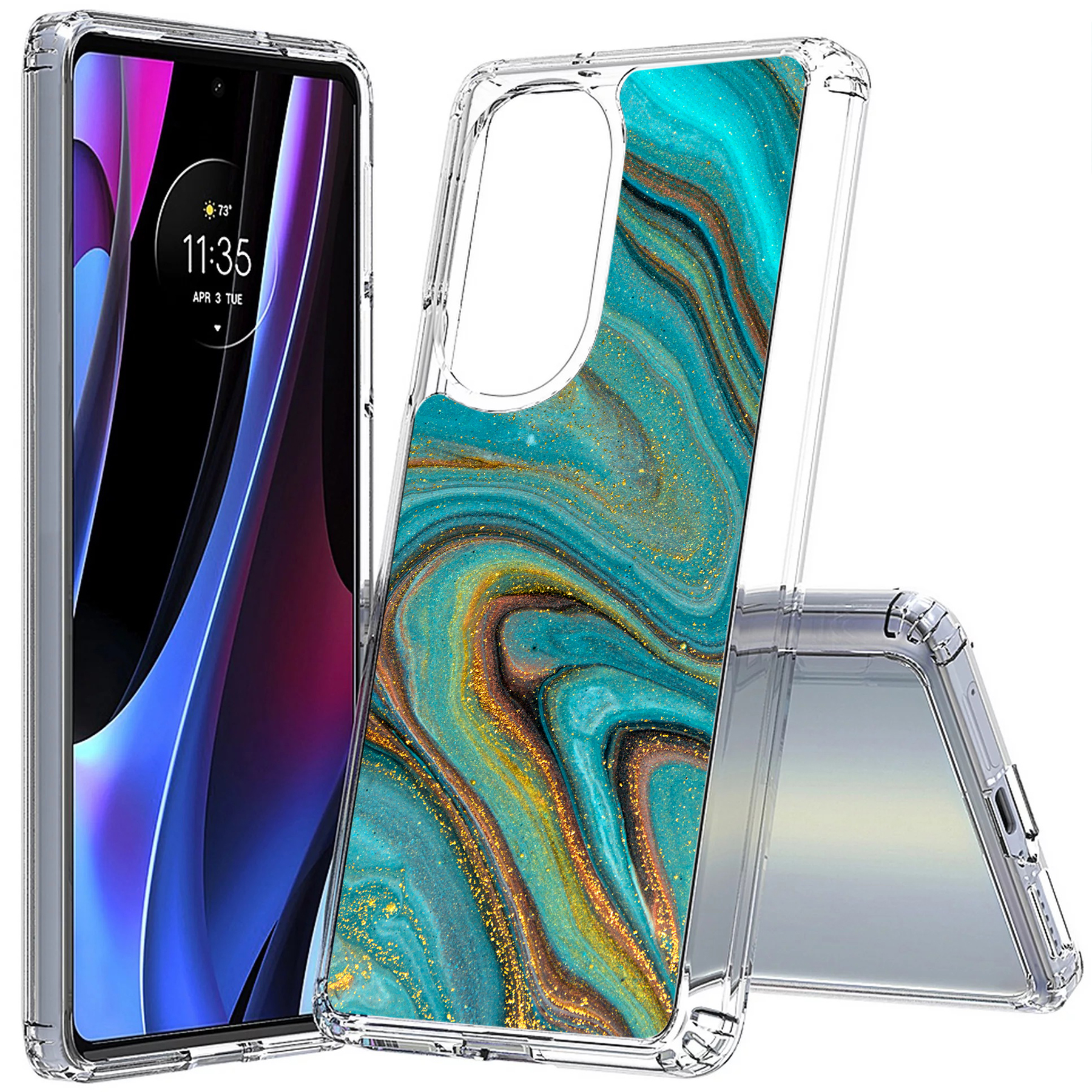 For Motorola (Edge,One 5G,Ace,UW,X40,30),Slim Cover,Gold Blu Marble Print,USA - Picture 10 of 21