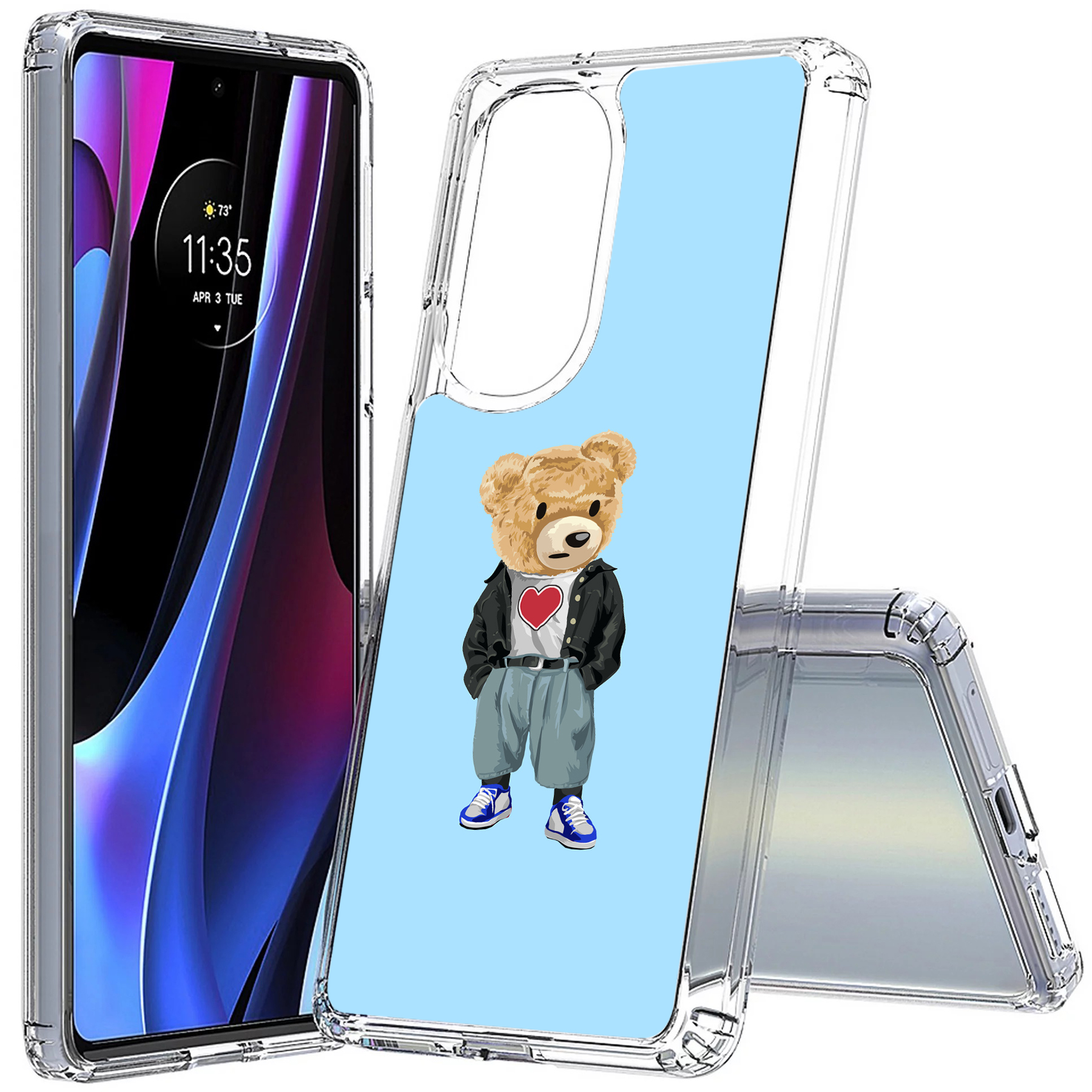 For Motorola (Edge,One 5G,Ace,UW,X40,30),Slim Cover,Teddy Heart Print,USA - 第 10/20 張圖片