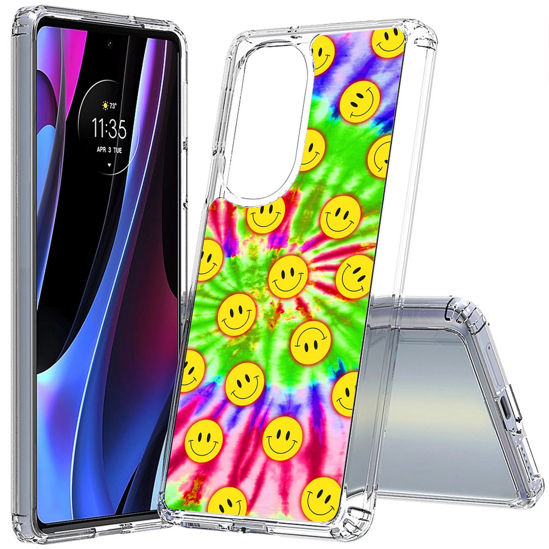 For Motorola (Edge,One 5G,Ace,UW,X40,30),Slim Cover,Tie Dye Smile Print,USA - Picture 10 of 21