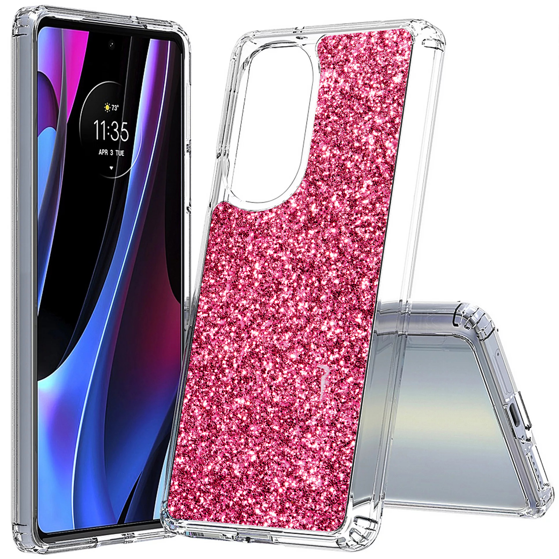For Motorola (Edge,One 5G,Ace,UW,X40,30),Slim Cover,Pink Sparklings Print,USA - Picture 10 of 21