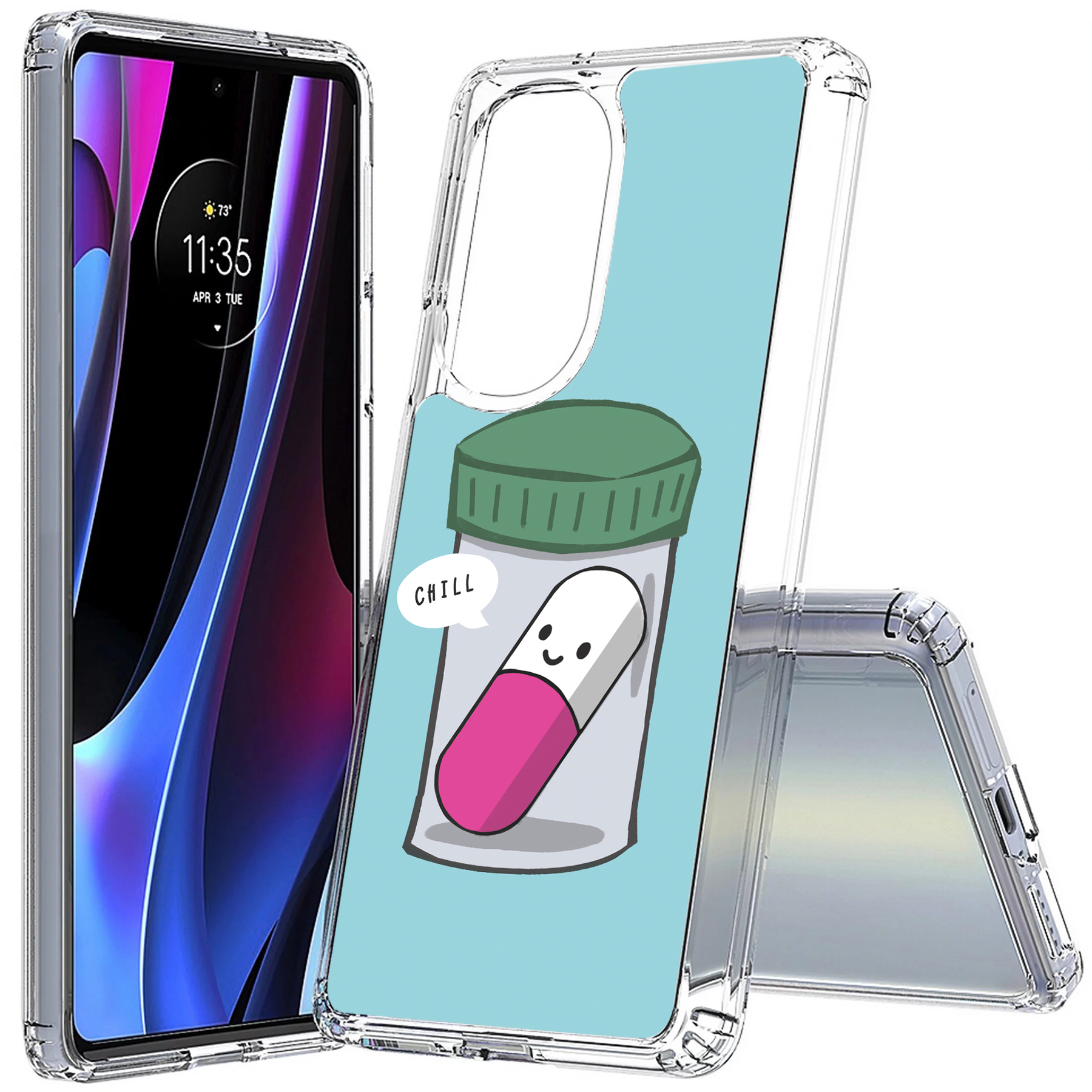 For Motorola (Edge,One 5G,Ace,UW,X40,30),Slim Cover,Pill Say Chill Print,USA - Picture 10 of 20
