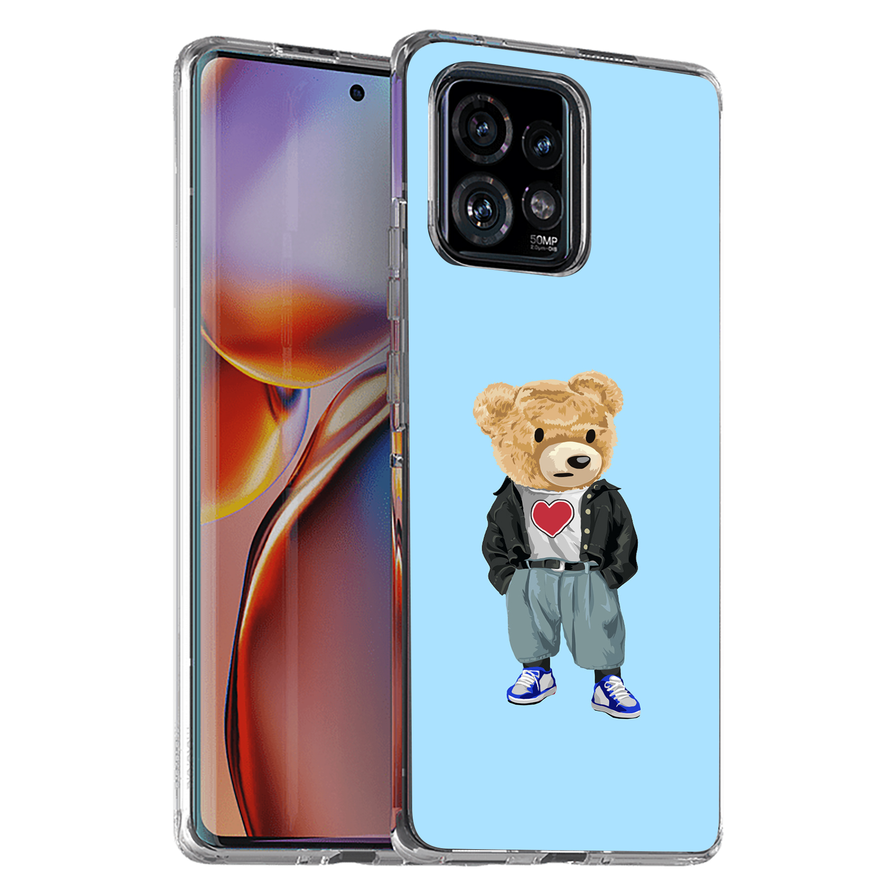 For Motorola (Edge,One 5G,Ace,UW,X40,30),Slim Cover,Teddy Heart Print,USA - 第 14/20 張圖片