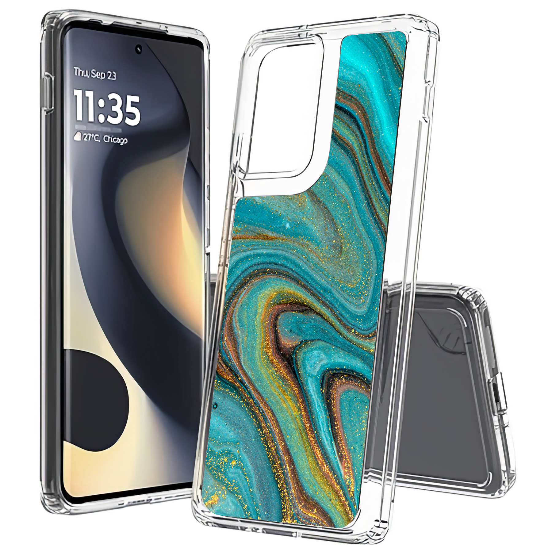 For Motorola (Edge,One 5G,Ace,UW,X40,30),Slim Cover,Gold Blu Marble Print,USA - Picture 21 of 21