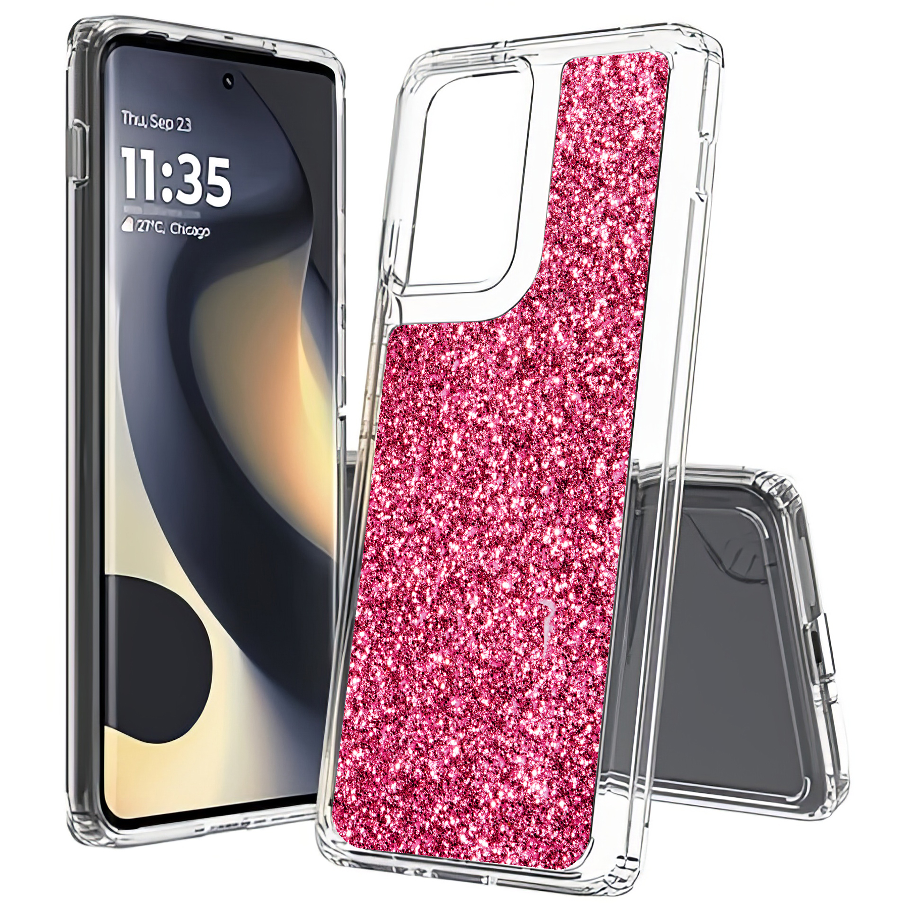 For Motorola (Edge,One 5G,Ace,UW,X40,30),Slim Cover,Pink Sparklings Print,USA - Picture 21 of 21