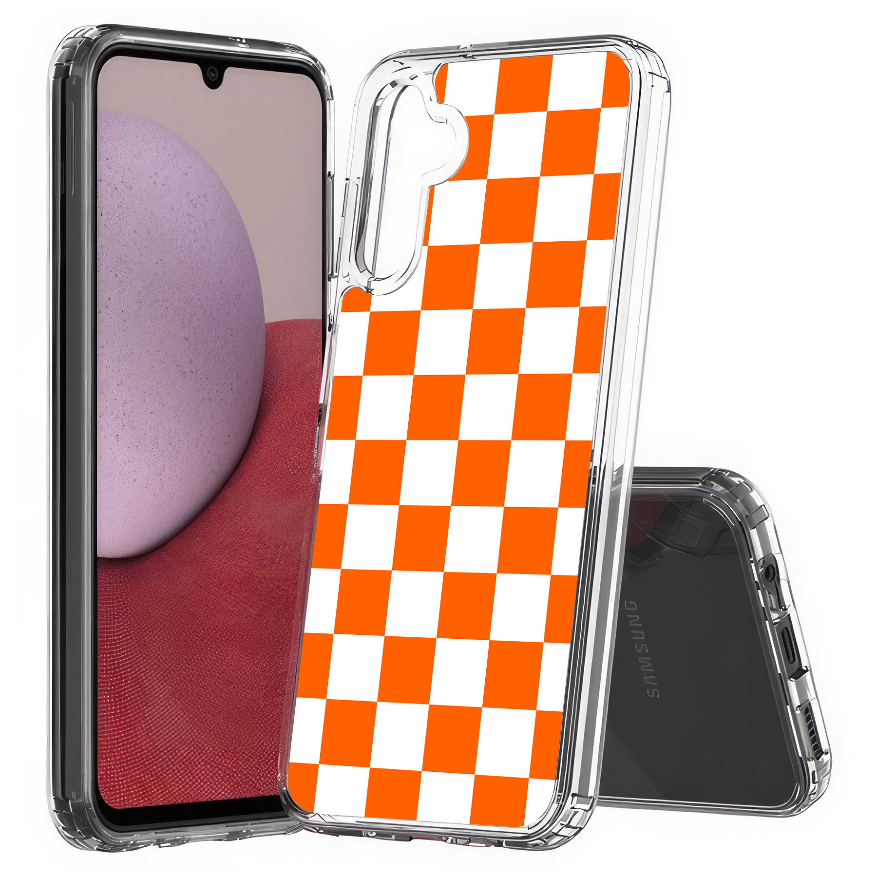 For Samsung Galaxy A (A56,A36,A16,A15,A14),Slim Cover,Orange Checker Print,USA - Picture 20 of 28