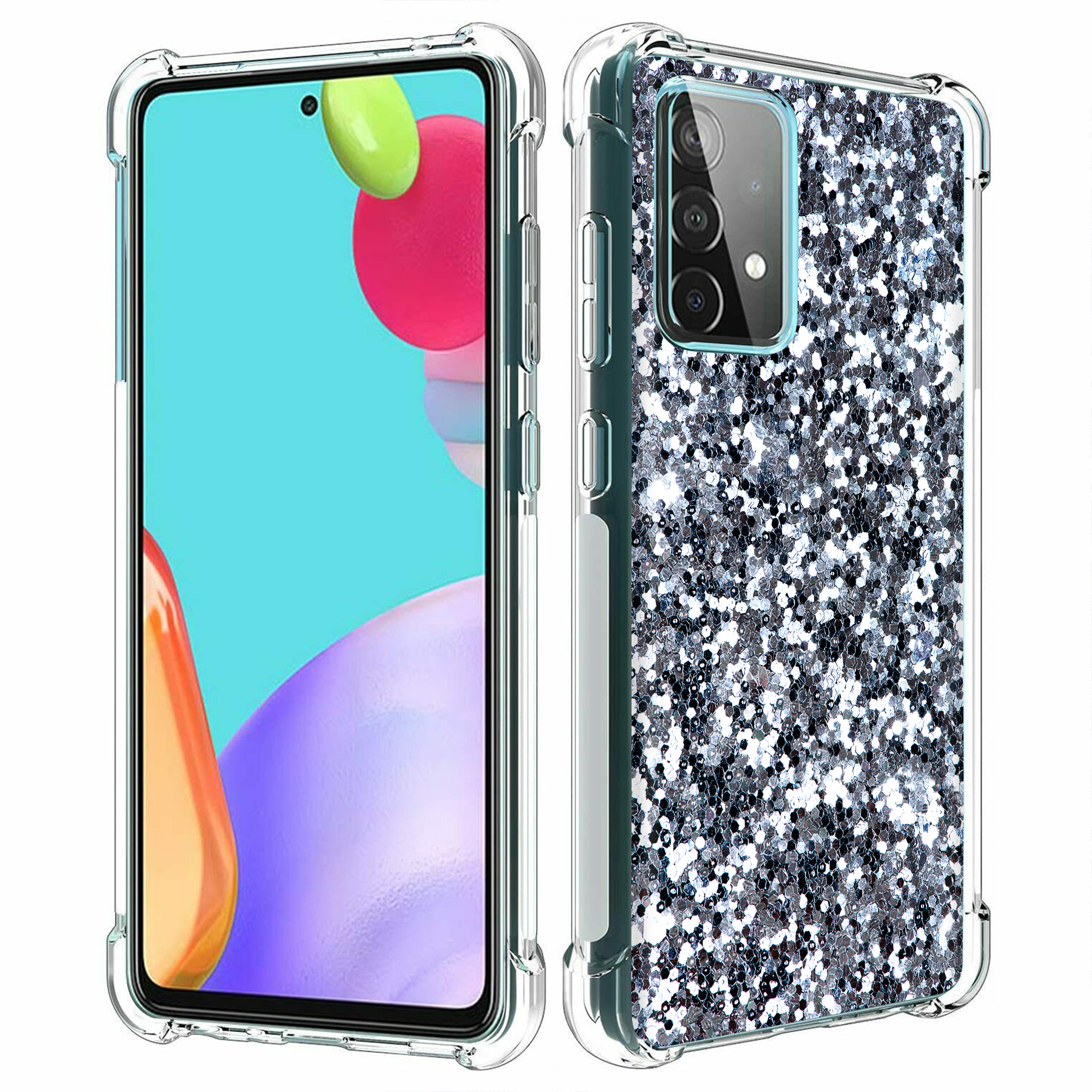 For Samsung Galaxy A (A56,A36,A16,A15,A14),Slim Cover,Silver Sparkles Print,USA - Picture 11 of 28