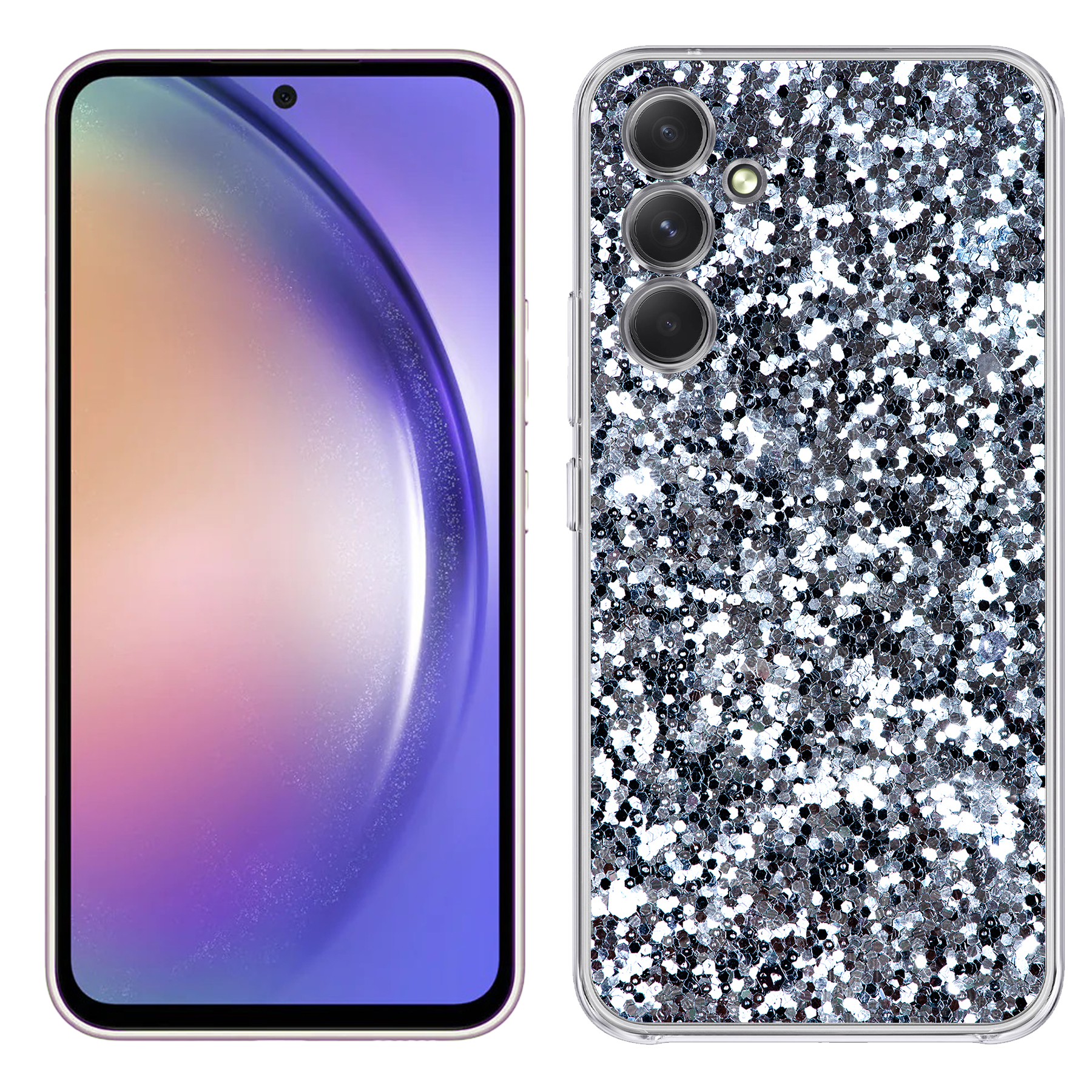 For Samsung Galaxy A (A56,A36,A16,A15,A14),Slim Cover,Silver Sparkles Print,USA - Picture 10 of 28