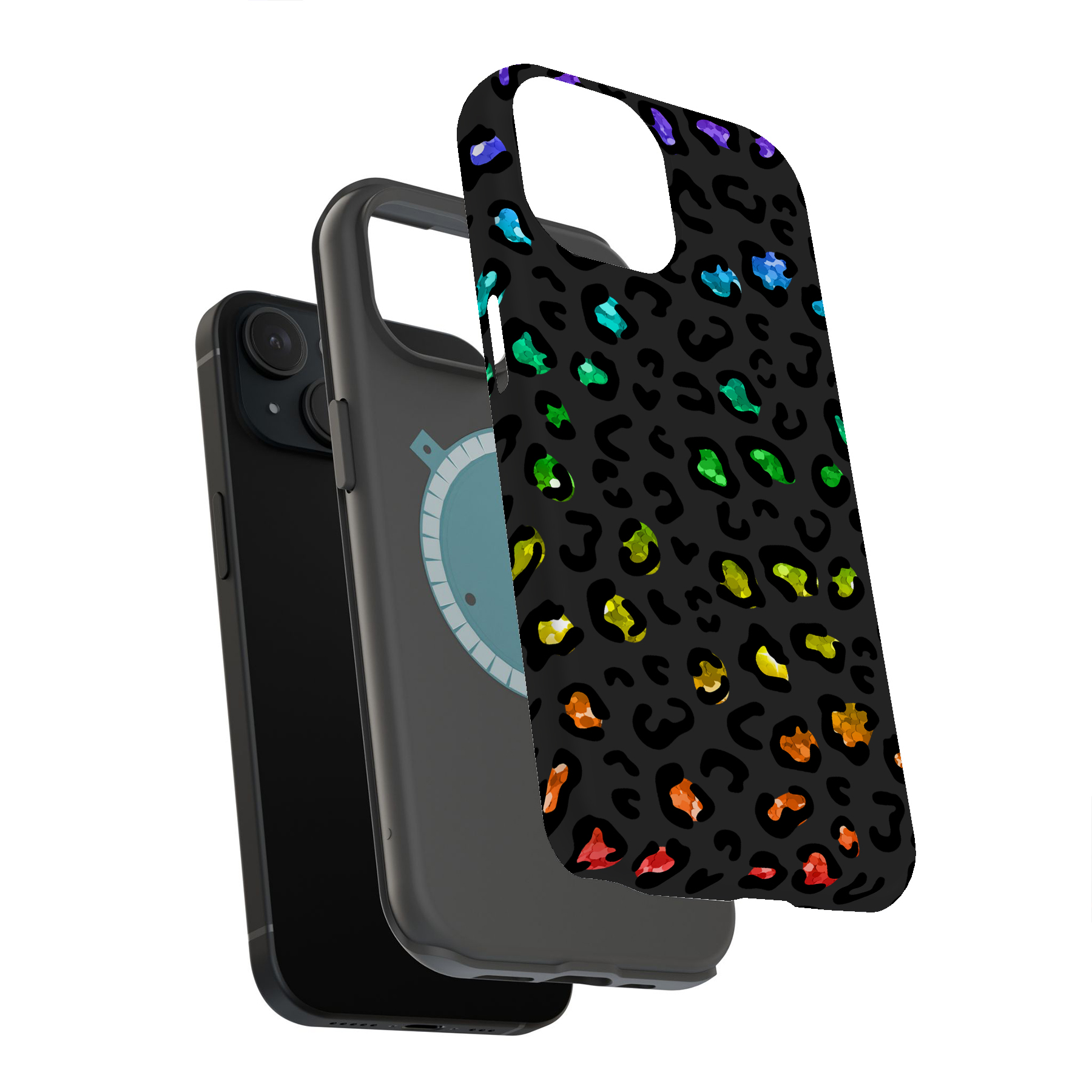 Funda Resistente para Apple iPhone (17,16,15,14,13,12,11,X,8), Estampado Arco Iris Leopardo - Imagen 10 de 10