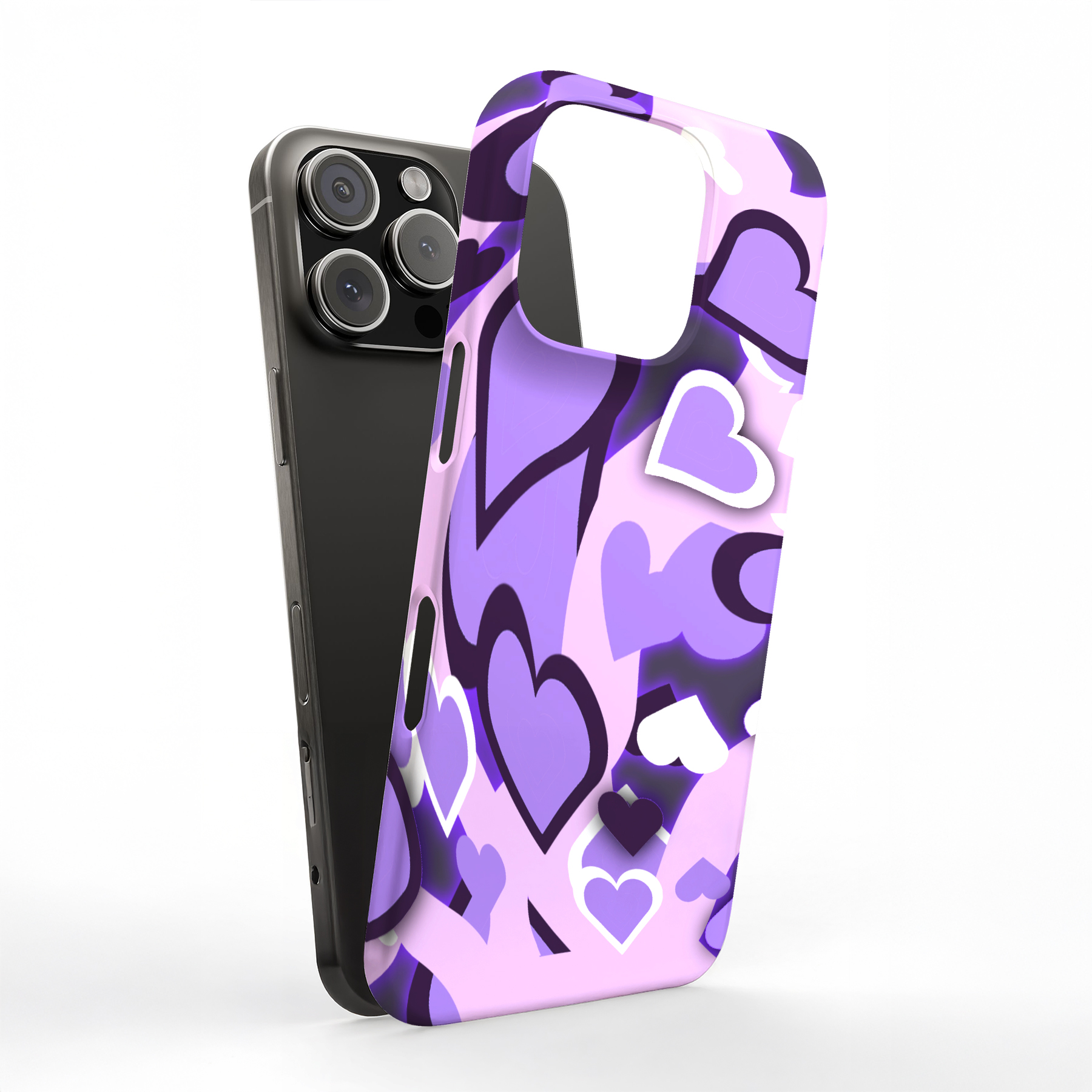 Tough Case For Apple iPhone (17,16,15,14,13,12,11,X,8),Purple Love Print