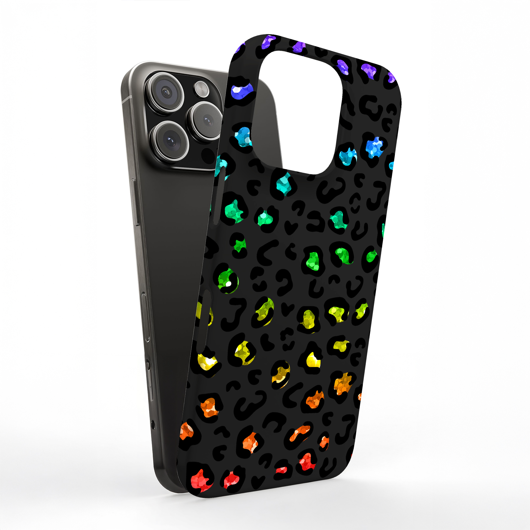 Funda Resistente para Apple iPhone (17,16,15,14,13,12,11,X,8), Estampado Arco Iris Leopardo - Imagen 9 de 10