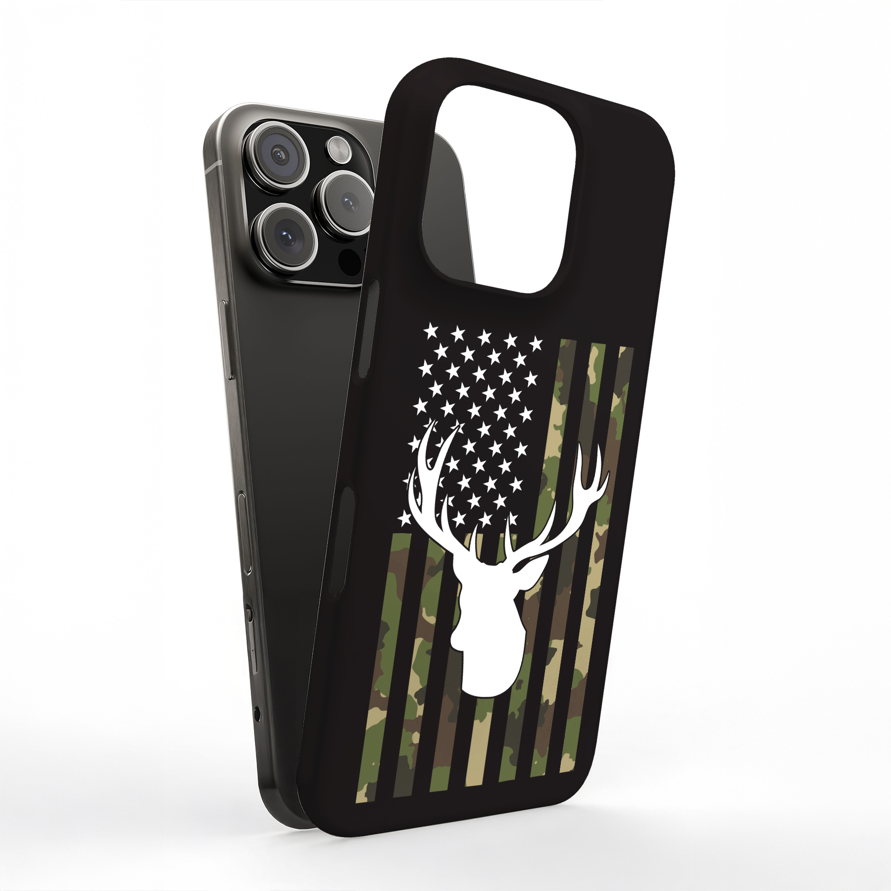 Tough Case For Apple iPhone (17,16,15,14,13,12,11,X,8),USA Flag Deer 2 Print