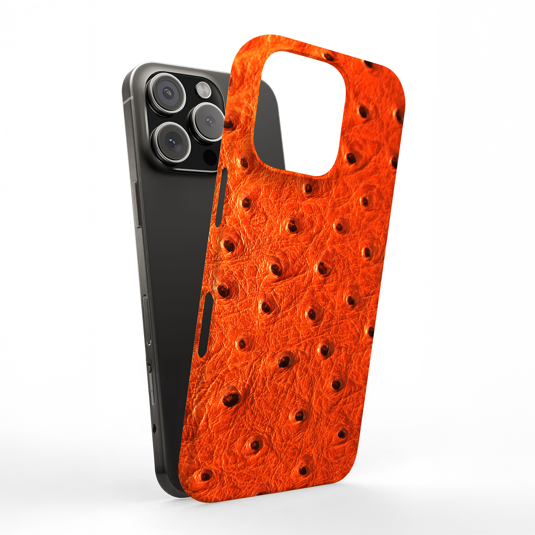 Designer Hülle für Apple iPhone (16,15,14,13,12,11,X,8,7), Orange Straußenmuster - Bild 7 von 8
