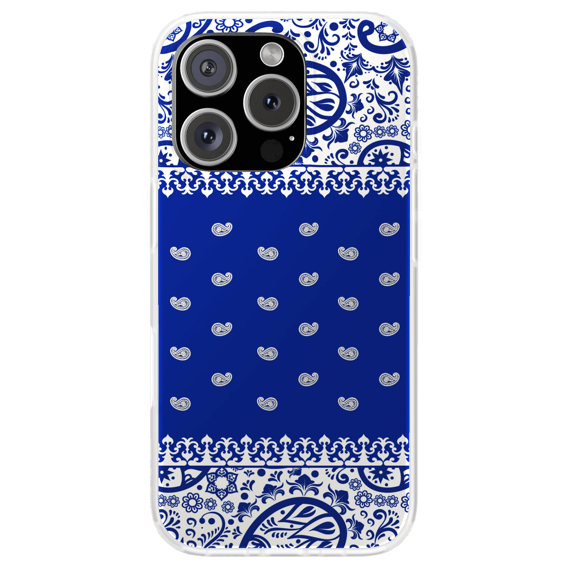 Designer Hülle für Apple iPhone (16,15,14,13,12,11,X,8,7), Paisley Blue Print - Bild 6 von 8