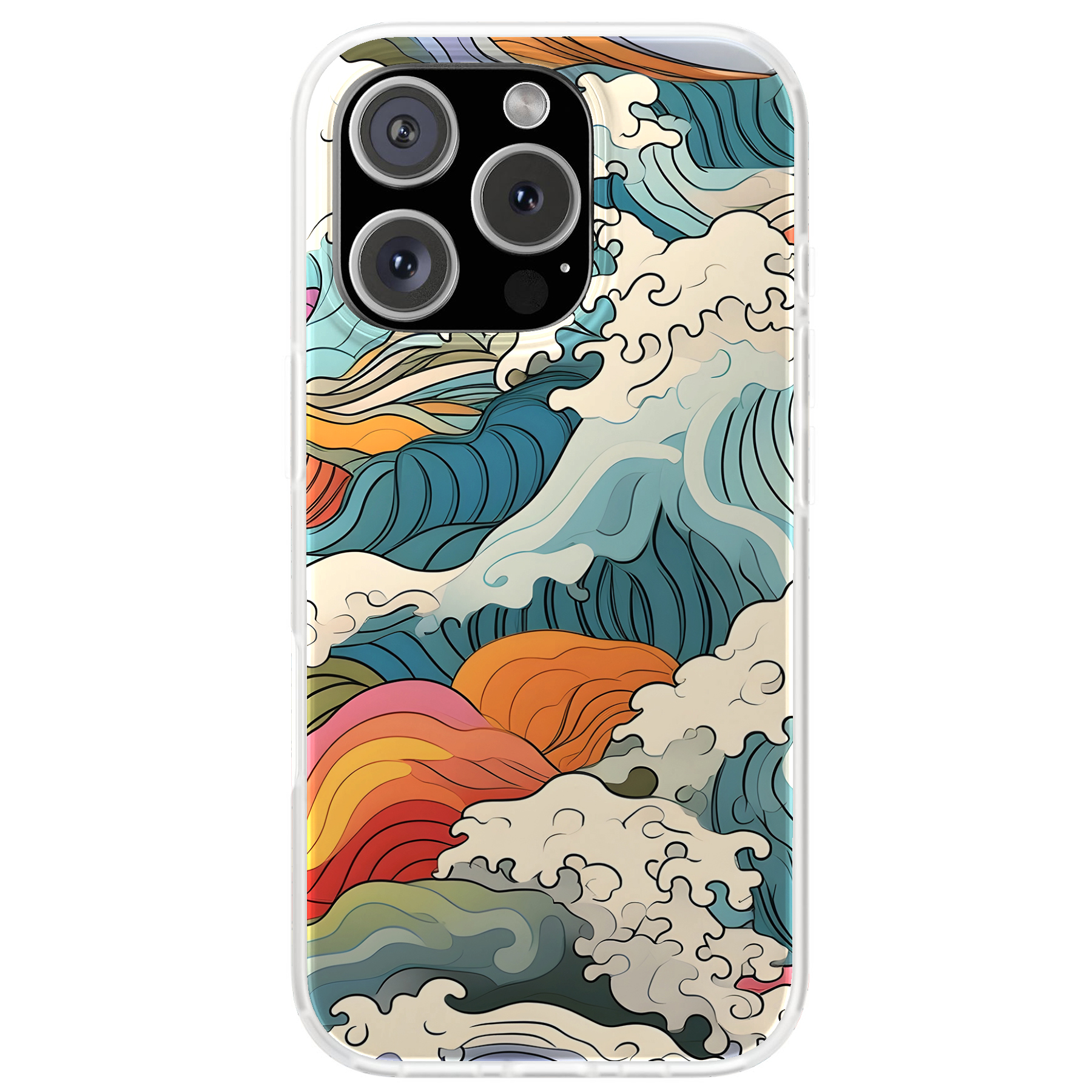 Design Case For Apple iPhone (16,15,14,13,12,11,X,8,7),Japanese Wave 2 Print