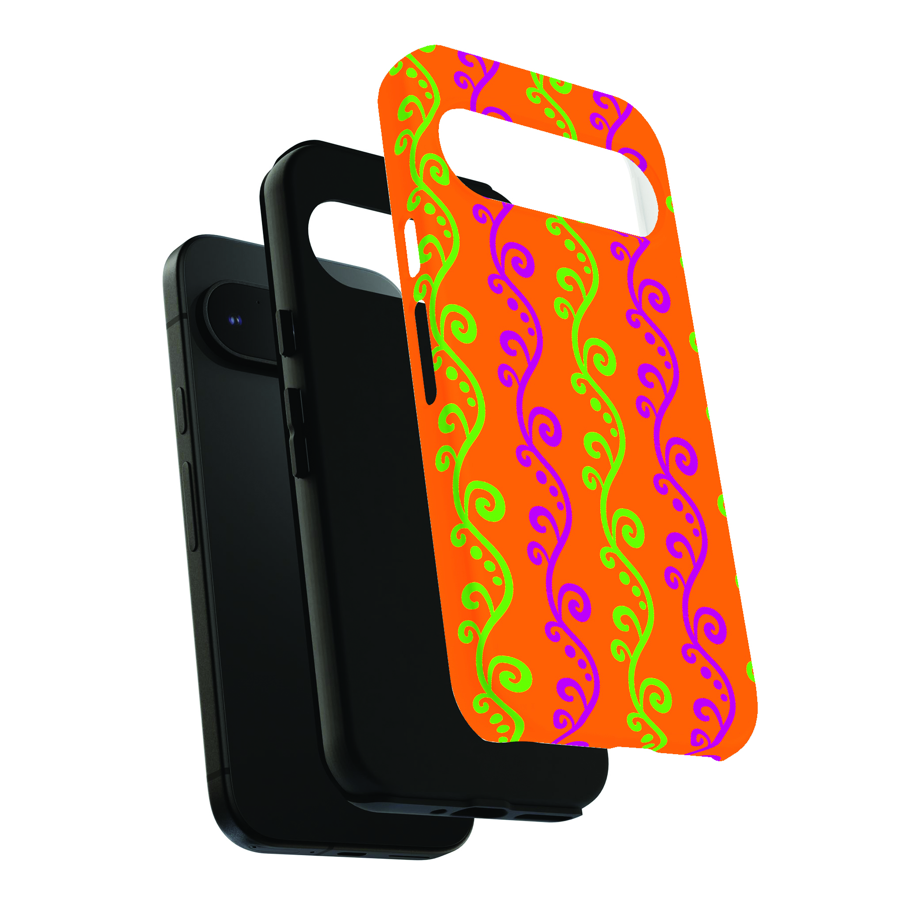Phone Case For Google Pixel (Pixel 9,8,7,6,5,4,4a,3,3a,2),Purple Grn Vine Print