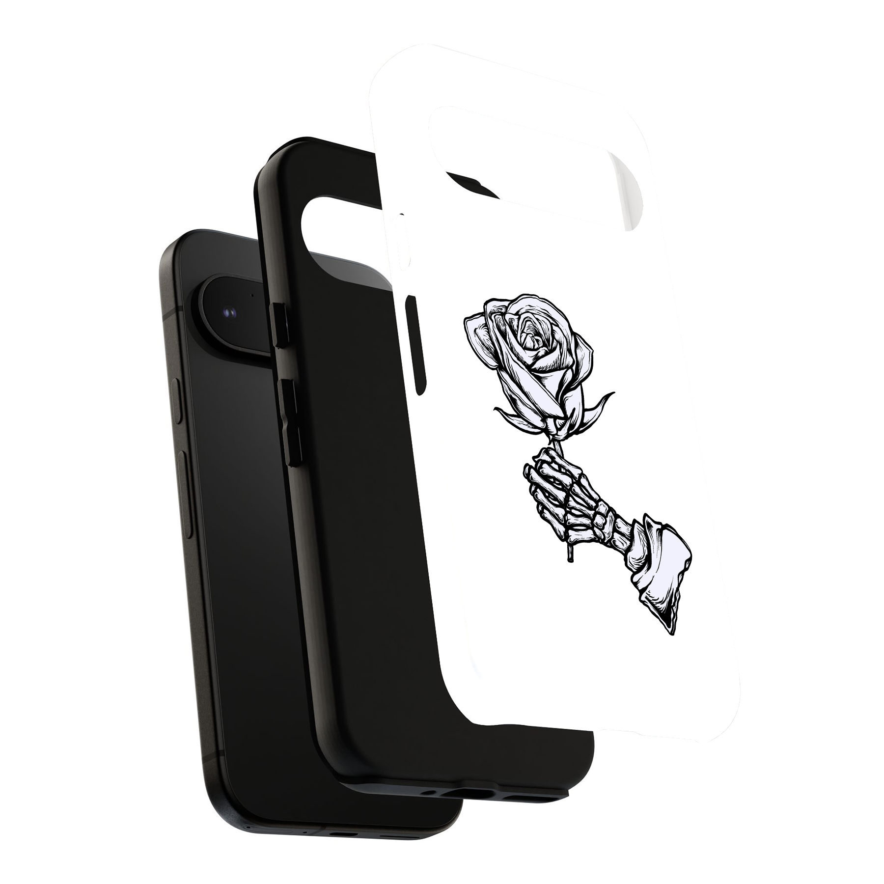 Case For Google Pixel (Pixel 9,8,7,6,5,4,4a,3,3a,2),Rose Skeleton Print - Picture 6 of 6